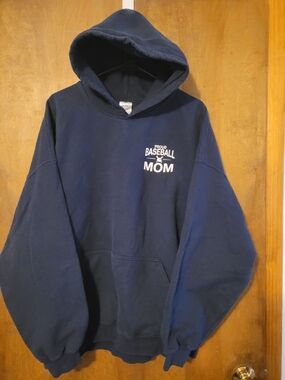 Gildan Navy Blue "Proud Baseball Mom" Hoodie